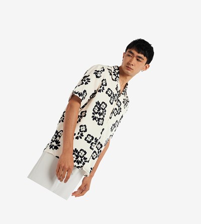 Beige Fred Perry Floral Print Revere Collar Men's Shirts | EOGVR-0981