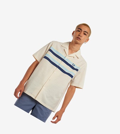 Beige Fred Perry Reissues Striped Beach Men's Shirts | EWLTQ-9751
