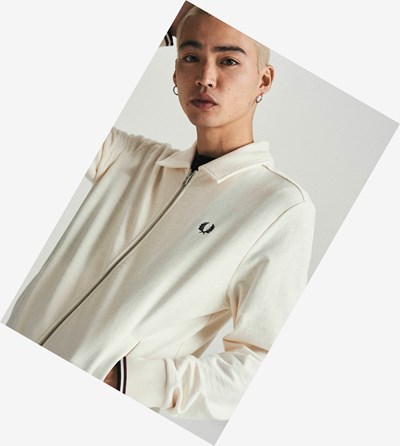 Beige Fred Perry Zip Through Men's Sweatshirt | CVDKX-4367