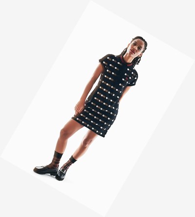 Black Fred Perry Amy Winehouse Foundation Spot Print Piqué Women's Dresses | IWRAV-3851