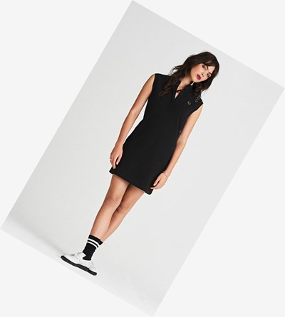 Black Fred Perry Amy Winehouse Foundation Printed Collar Piqué Women's Dresses | OGAYW-2758