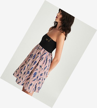 Black Fred Perry Amy Winehouse Foundation Lightning Print Women's Dresses | YBQZW-0713