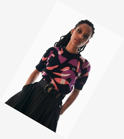 Black Fred Perry Amy Winehouse Foundation Abstract Short Sleeve Jumper Women's Knitwear | YWFUX-3916