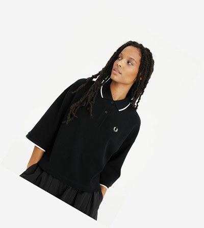 Black Fred Perry Boxy Piqué Shirt Women's Polo Shirts | EATVH-0387