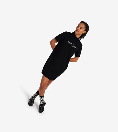 Black Fred Perry Branded High Neck T-Shirt Women's Dresses | OFHLT-4287