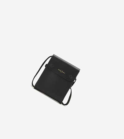 Black Fred Perry Burnished Leather Pouch Men's Bags | XQJBR-2641