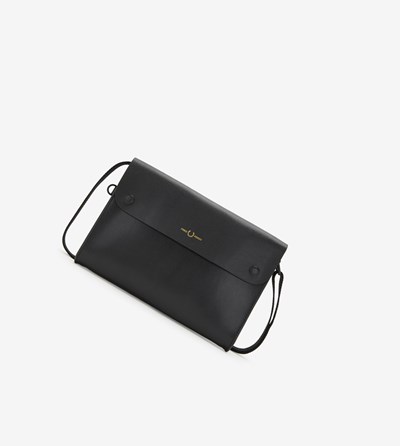 Black Fred Perry Burnished Leather Sacoche Bag Men's Bags | DZWQE-0147