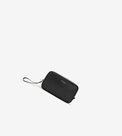 Black Fred Perry Burnished Leather Wash Bag Men's Bags | UEMOT-2970