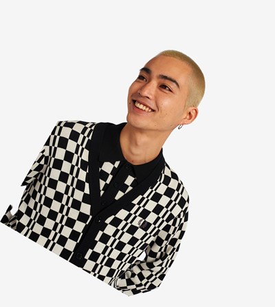 Black Fred Perry Chequerboard Cardigan Men's Knitwear | PNCSV-6835