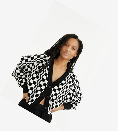 Black Fred Perry Chequerboard Cardigan Women's Knitwear | UQMBA-8650