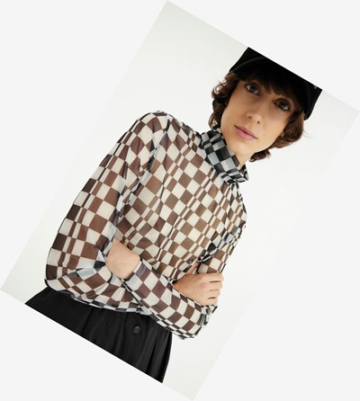 Black Fred Perry Chequerboard Mesh Roll Neck Top Women's T Shirts & Tops | OLTPD-7641