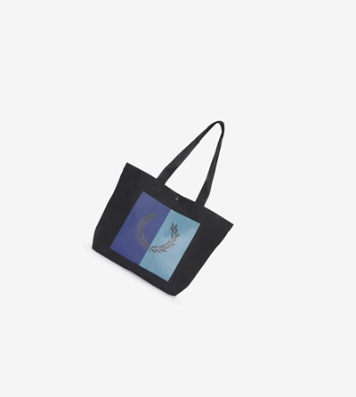 Black Fred Perry Colour Block Graphic Tote Bag Men's Bags | HFDNB-9351