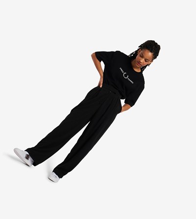 Black Fred Perry Corduroy Trousers Women's Pants | PYKON-3495