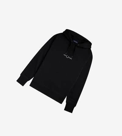 Black Fred Perry Embroidered Hooded Men's Sweatshirt | BWNOU-8965
