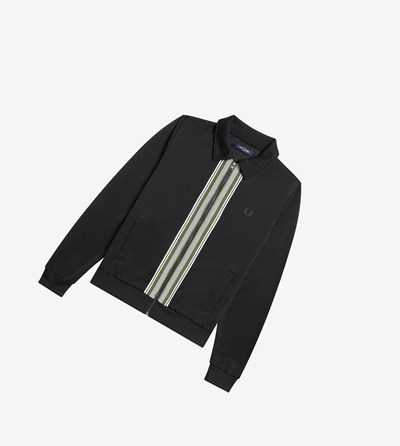 Black Fred Perry Flat Knit Insert Men's Track Jacket | TYXZF-0946