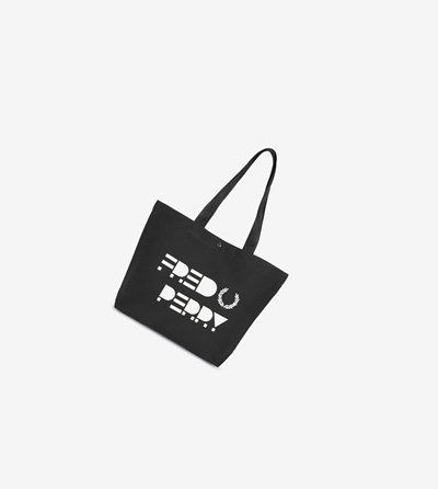 Black Fred Perry Graphic Tote Bag Men's Bags | KESQX-2146