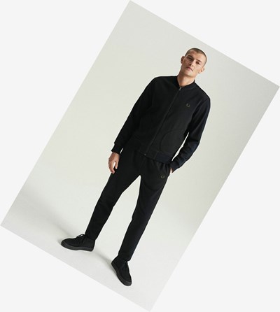 Black Fred Perry Knitted Tape Men's Track Jacket | DKCLJ-6071
