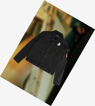 Black Fred Perry Raf Simons Brushed Denim Jacket Men's Jackets | WUAEB-0857