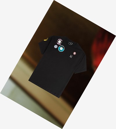 Black Fred Perry Raf Simons Oversized Patch Detail Men's T Shirts | FYQIN-1402