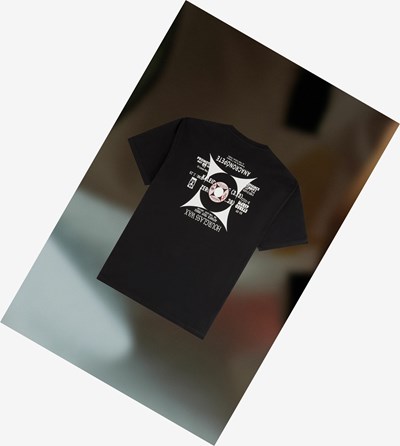 Black Fred Perry Raf Simons Oversized Printed Men's T Shirts | DLCTX-6842