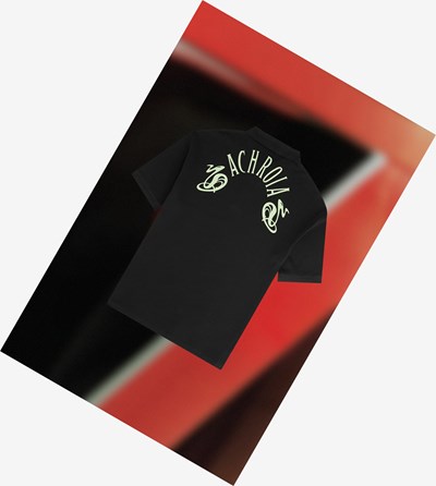 Black Fred Perry Raf Simons Oversized Printed Men's Polo Shirts | QARFI-5864