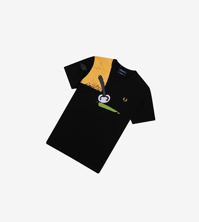 Black Fred Perry Reissues Abstract Tennis Print Men's T Shirts | RNGQX-1435