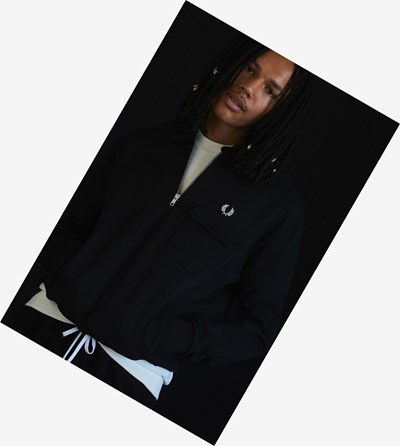 Black Fred Perry Reissues Pocket Detail Half Zip Men's Sweatshirt | SFMKR-8150