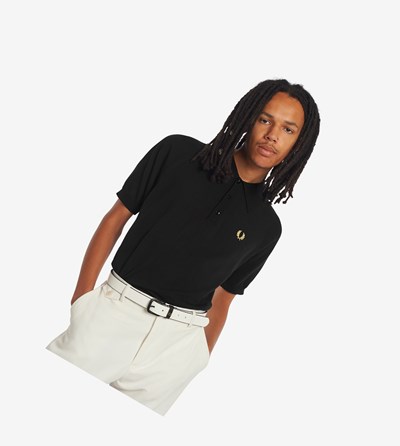 Black Fred Perry Reissues Raglan Sleeve Knitted Shirt Men's Knitwear | YCTNK-7361