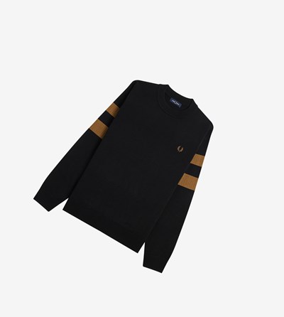 Black Fred Perry Tipped Sleeve Crew Neck Men's Knitwear | UHMPC-3149