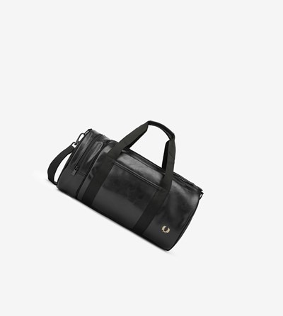 Black Fred Perry Tonal PU Barrel Bag Men's Bags | YTRSK-5918