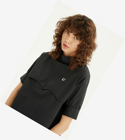 Black Fred Perry Yoke Detail Top Women's T Shirts & Tops | CZIFT-6372
