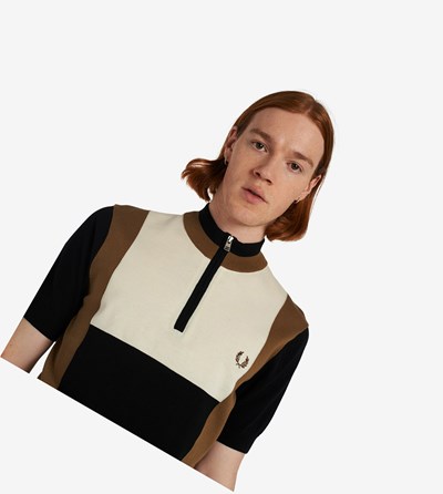 Black / Grey Fred Perry Knitted Cycling Top Men's Knitwear | MCVOH-4029