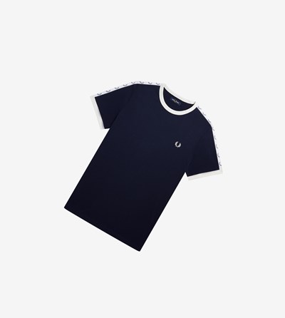 Dark Grey Blue Fred Perry Taped Ringer Men's T Shirts | MINQH-6253