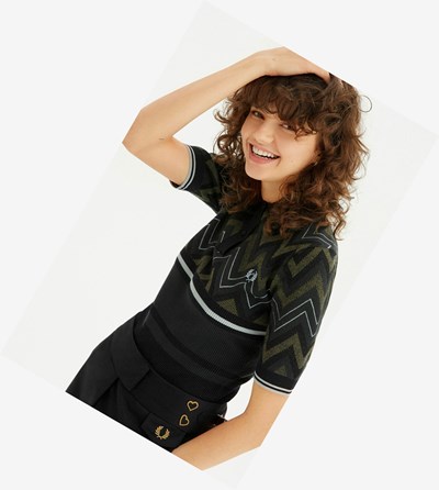 Green Fred Perry Abstract Knitted Shirt Women's Knitwear | VCJOD-5790