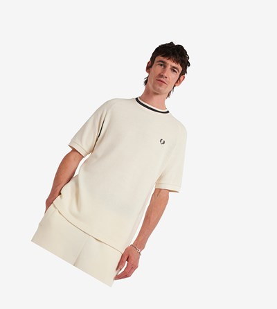 Grey Fred Perry Reissues Mesh-Texture Piqué Men's T Shirts | CJRVB-7289