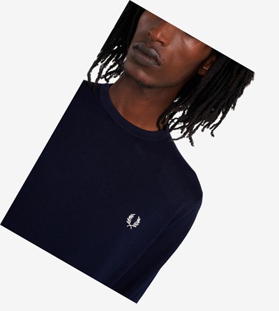 Navy Fred Perry Classic Crew Neck Jumper Men's Knitwear | KLDZQ-4268