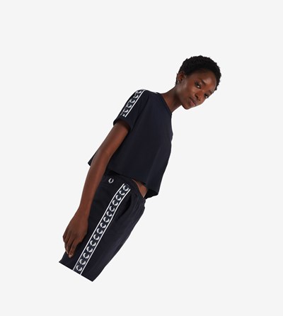 Navy Fred Perry Cropped Taped Ringer Women's T Shirts & Tops | PHXKM-4723