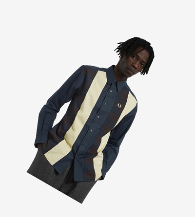 Navy Fred Perry Panelled Men's Shirts | YVUGP-0524