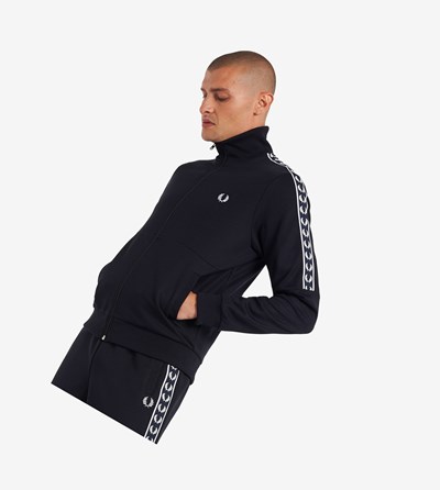 Navy Fred Perry Panelled Taped Men's Track Jacket | SOQFZ-2076