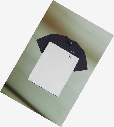 Navy Fred Perry Raf Simons Contrast Panel Men's T Shirts | UXCVE-0581