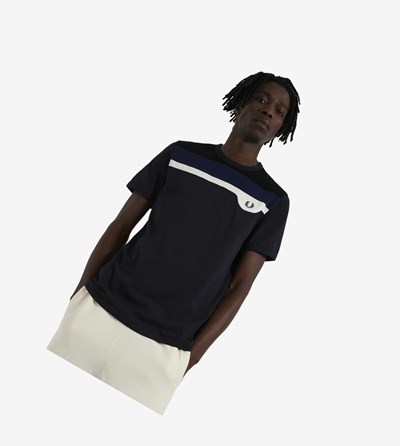 Navy Fred Perry Reissues Towelling Panel Men's T Shirts | BCQRY-6402