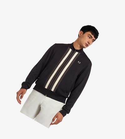 Navy Fred Perry Striped Panel Men's Track Jacket | CJSDM-4079