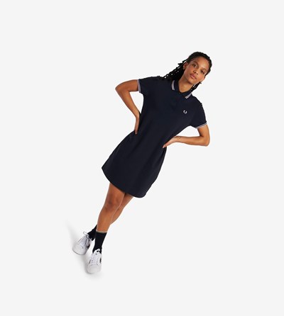 Navy Fred Perry Twin Tipped Shirt Women's Dresses | FOXVL-8791