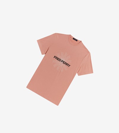 Pink Coral Fred Perry Graphic Men's T Shirts | FVYLZ-6753