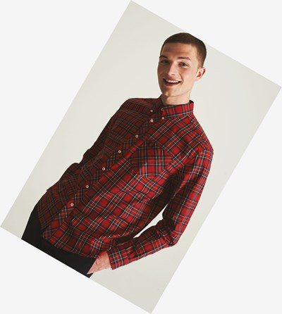 Red Fred Perry Made In England Tartan Men's Shirts | BHUNL-8349