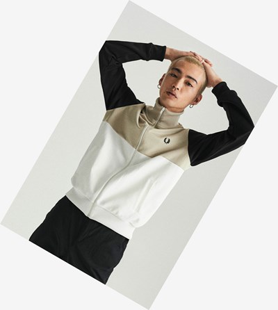 White Fred Perry Colour Block Men's Track Jacket | AVSQP-5816