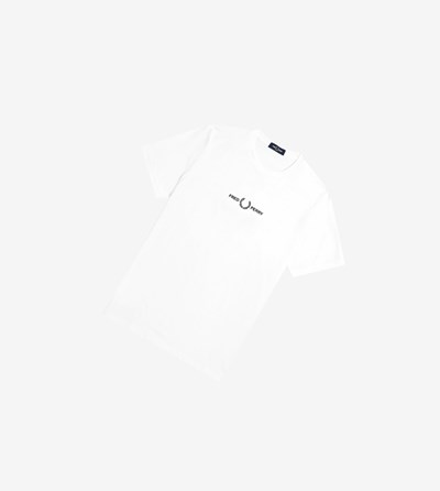 White Fred Perry Embroidered Men's T Shirts | FOBYI-0485