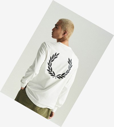 White Fred Perry Laurel Wreath Long Sleeve Men's T Shirts | IVLGH-4180