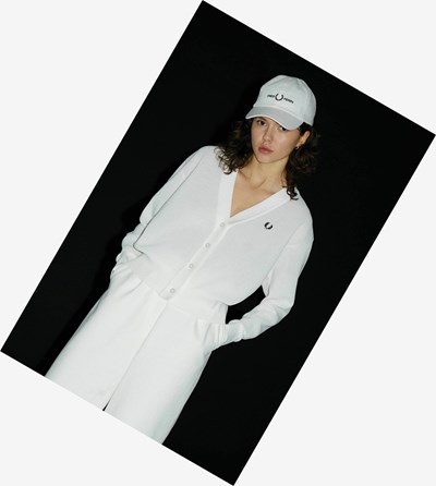 White Fred Perry Open-Knit Cardigan Women's Knitwear | IYHUR-9843