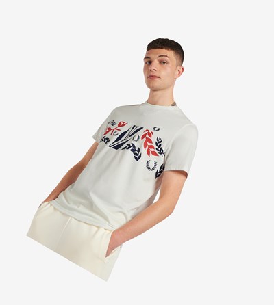 White Fred Perry Reissues Archive Vine Graphic Men's T Shirts | GXZBO-0139